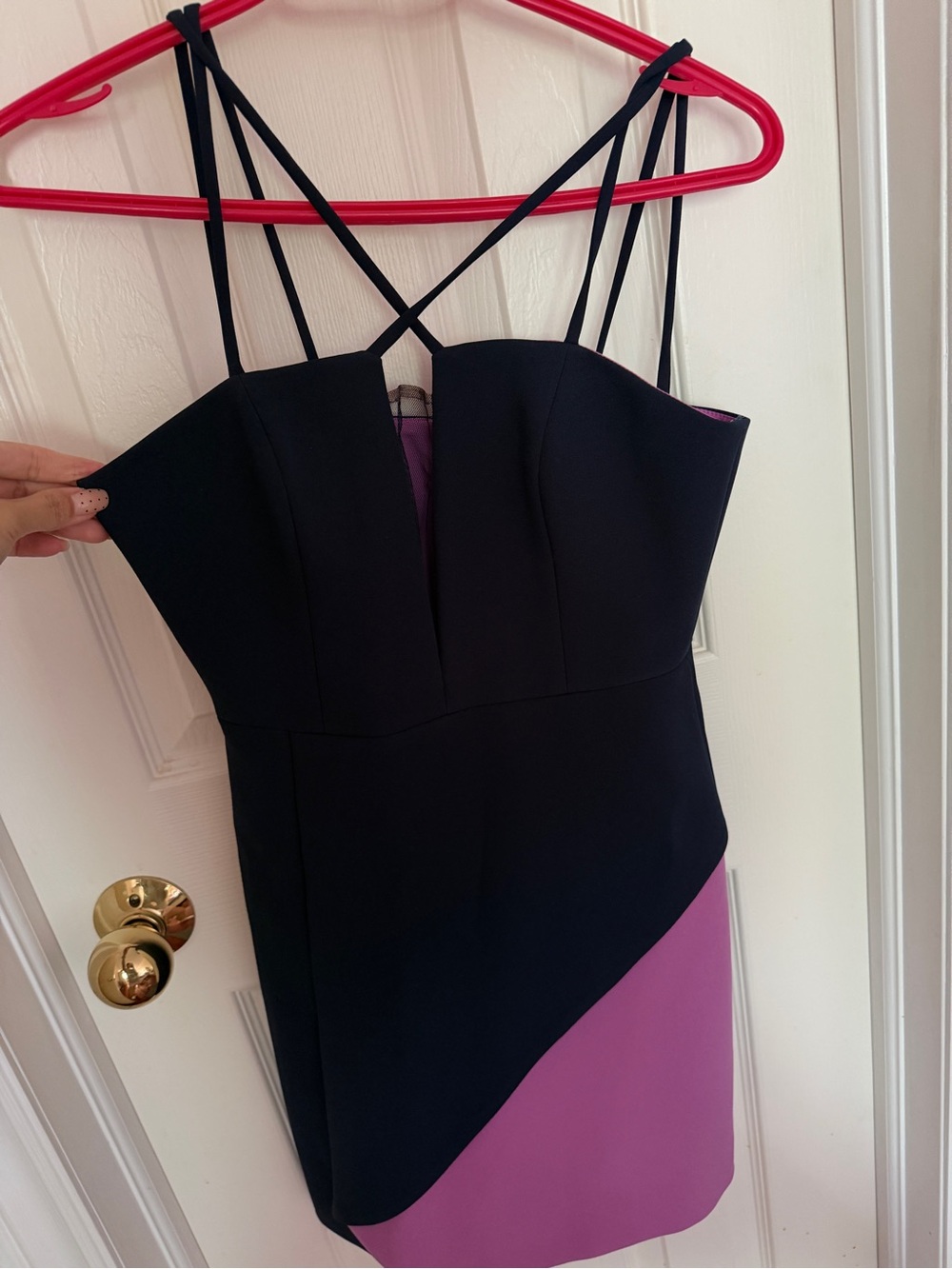 BCBG Black and Lavender Two-Tone Strappy Evening Dress